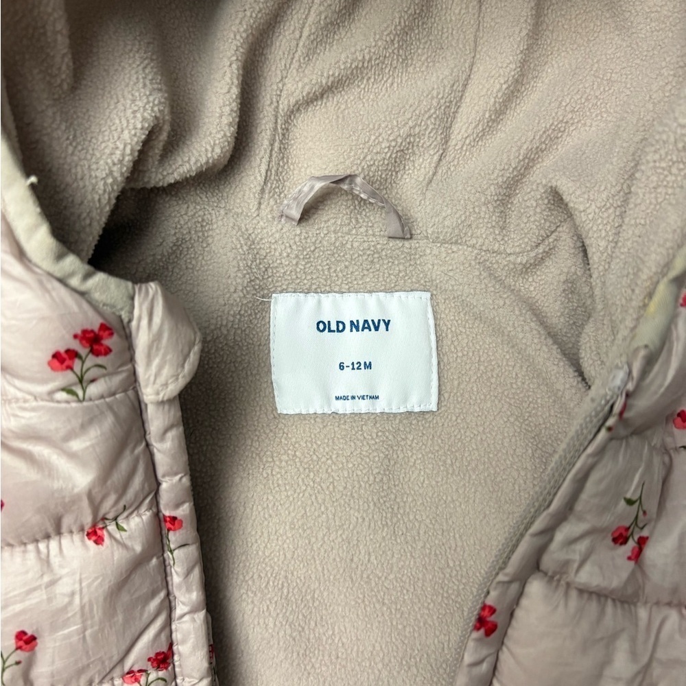 Old Navy Pink Floral Puffer Jacket for Kids 6-12 months - Picture 2 of 7